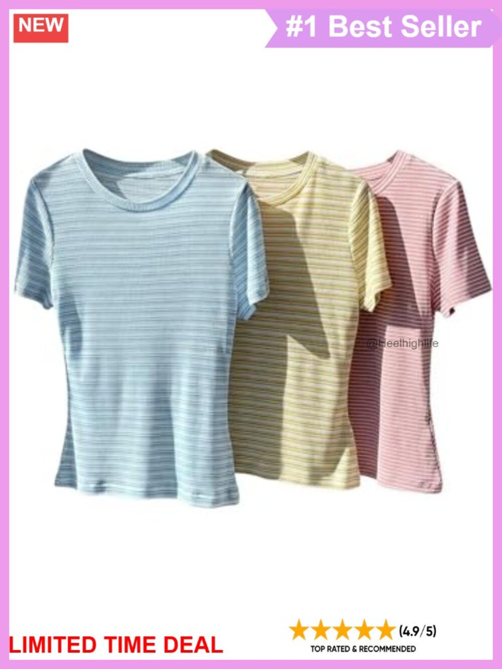 3 Pack Women's Striped Crop Tops Crew Neck Short Sleeve Slim Fit Y2K Tees